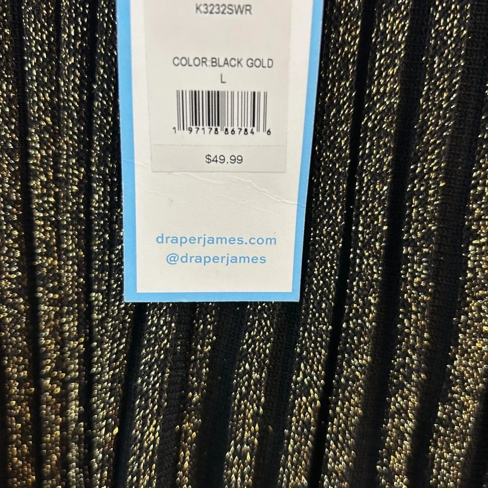 Draper James Black‎ Gold Metallic Knit Pleated Midi Skirt Size L elastic waist